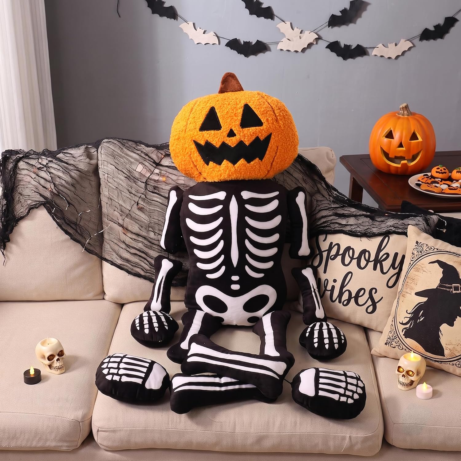 🎃 Halloween Skeleton Pumpkin Plush Decoration
