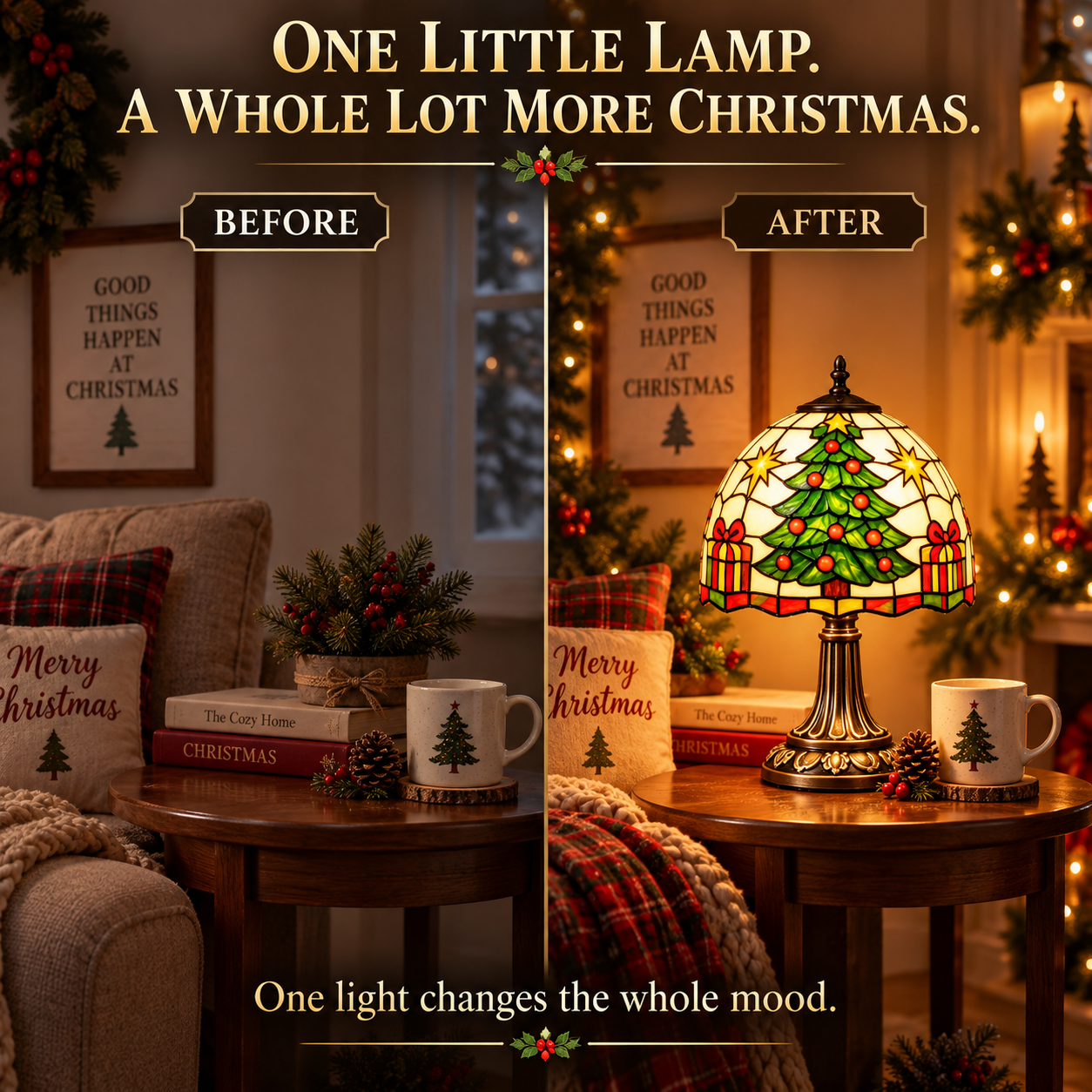 Vintage Christmas Tree Stained-Glass Style Table Lamp