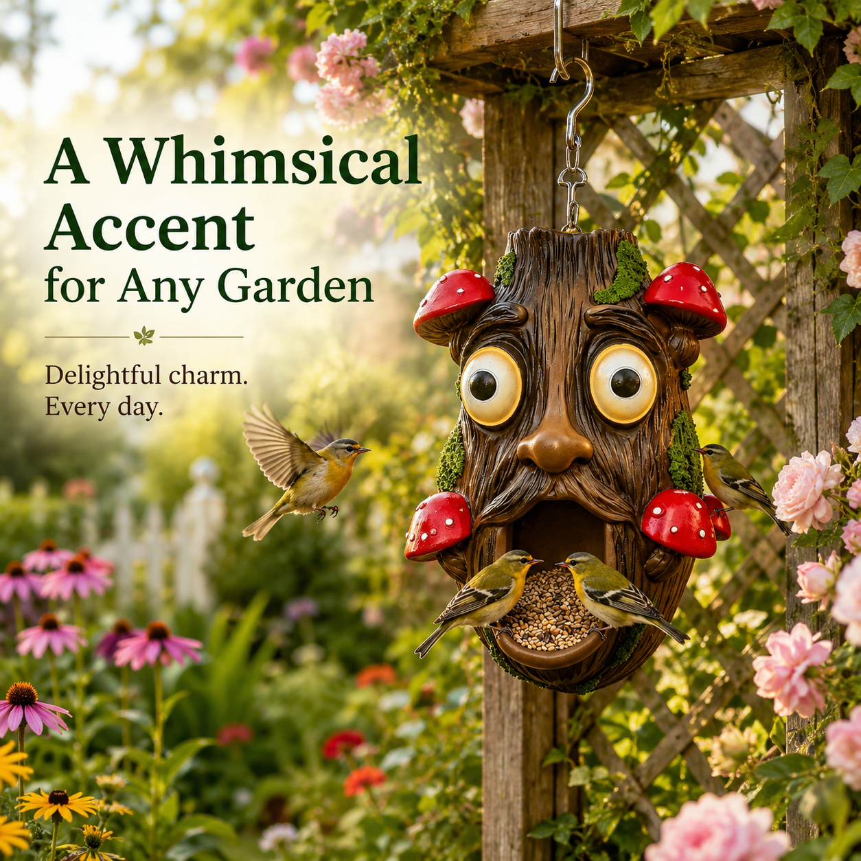 Whimsical Hanging Bird Feeder – Tree Face & Owl Garden Décor Feeder for Backyard Bird Watching