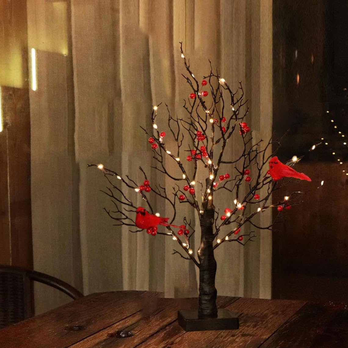Cardinal Tabletop LED Tree Light with Red Berries