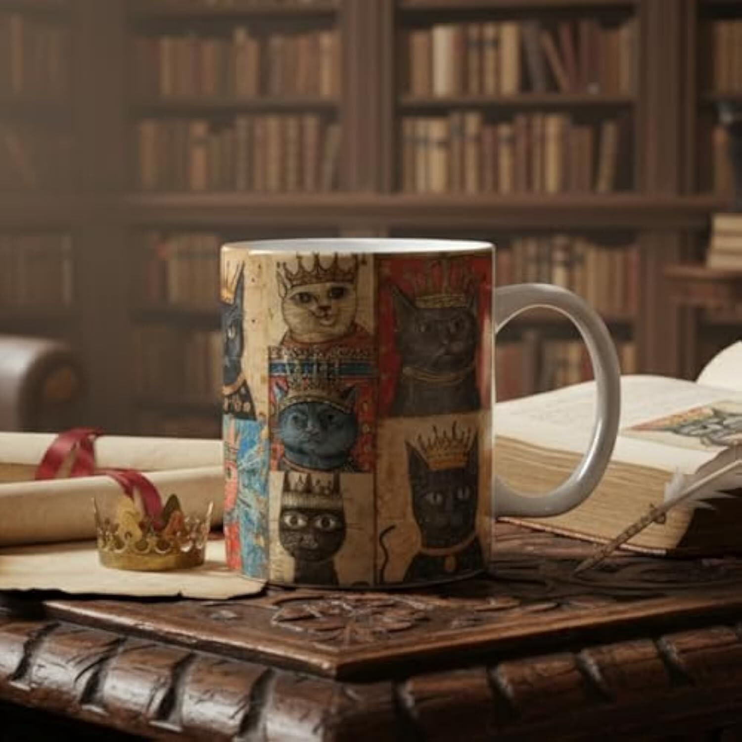 Medieval Crowned Cat Mug