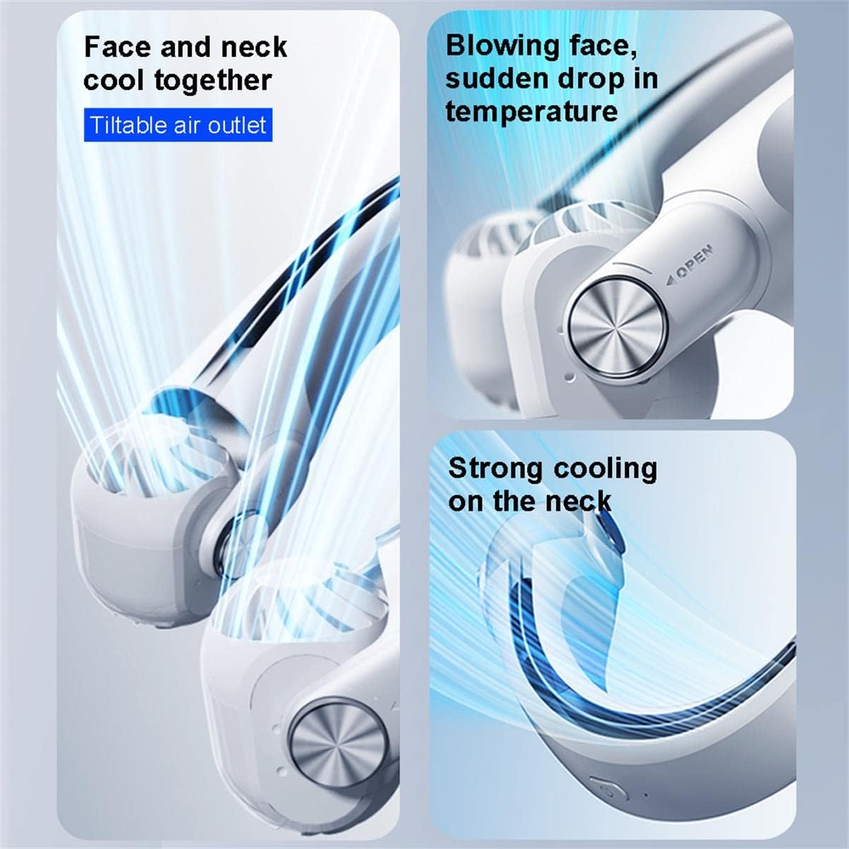 Fast Cooling AR Turbine Neck Fan, Bladeless Design with 3 Speeds