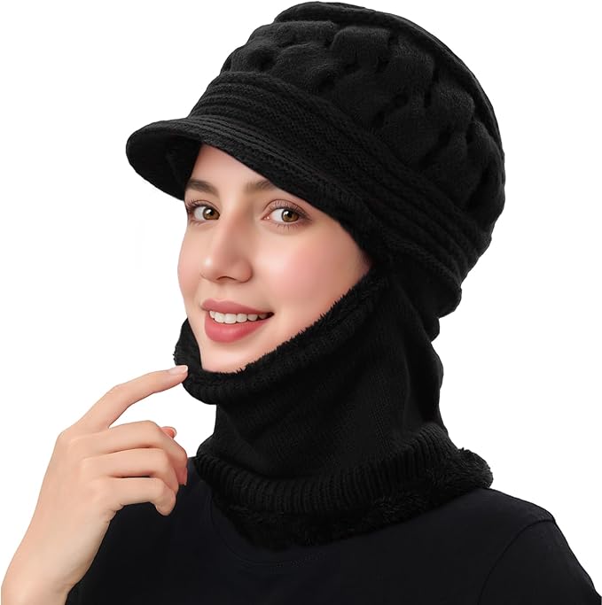 Women's Winter Beanie Hat & Scarf Mask Set