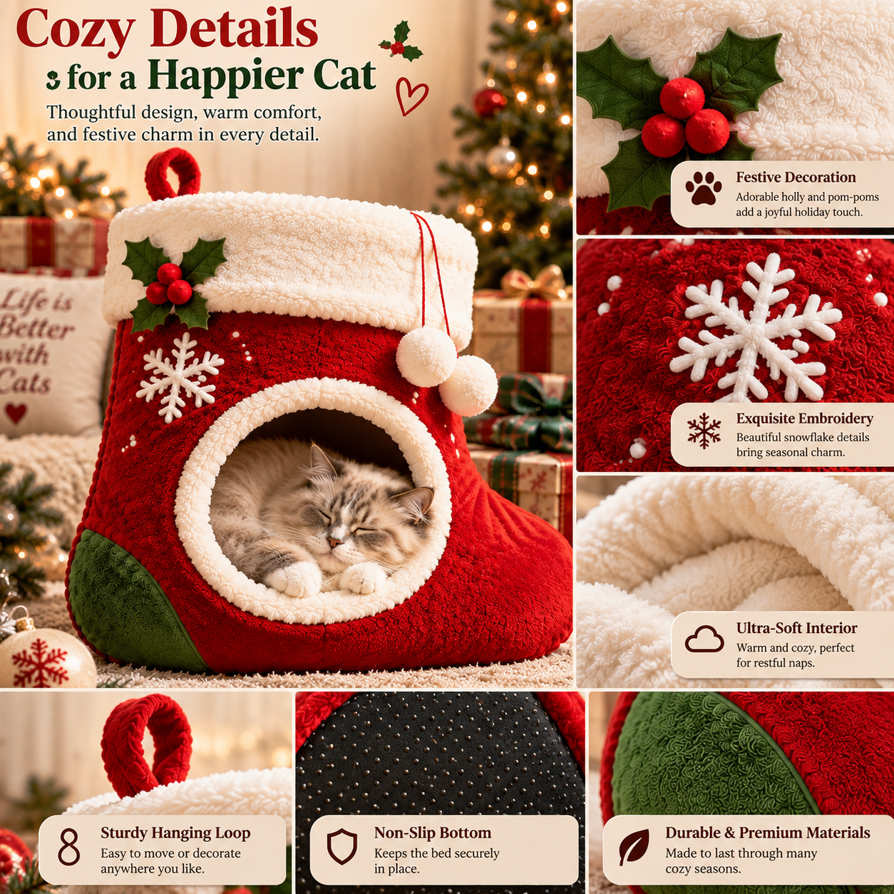 🎄 Christmas Stocking Cat Cave Bed