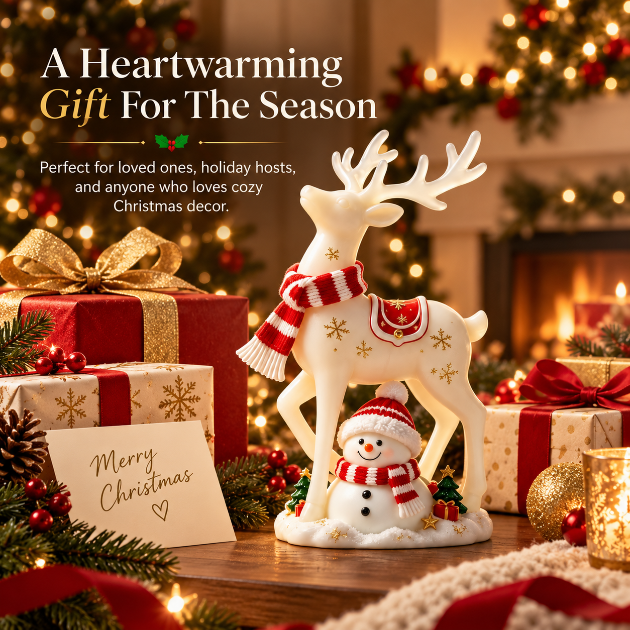 Christmas Reindeer & Snowman Lighted Figurine