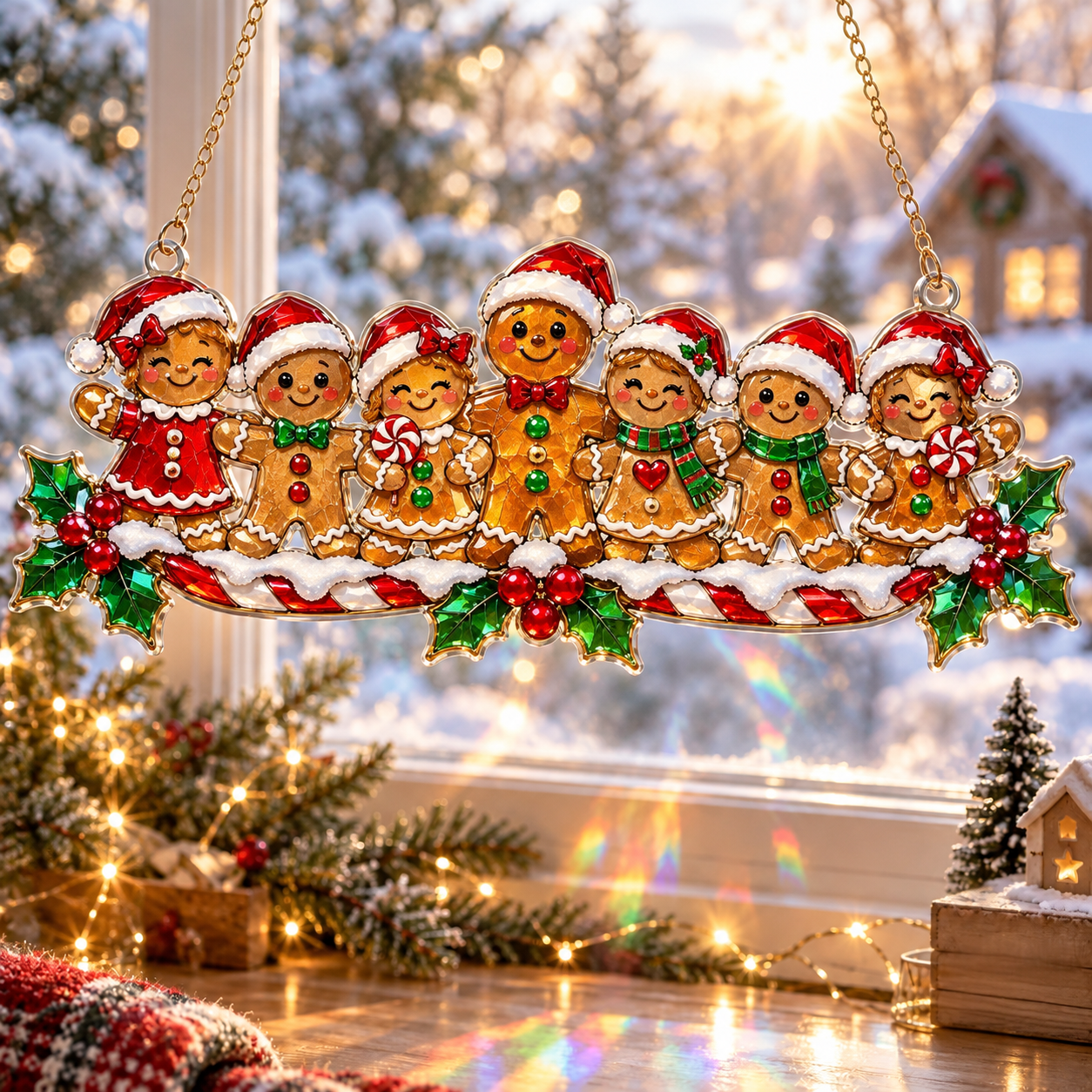 🍪 Gingerbread Family Whimsical Winter acrylic Christmas suncatcher