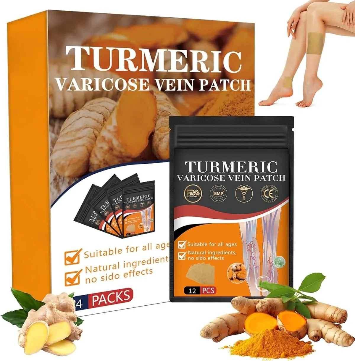 Turmeric Vein Patches for Varicose Relief (Pack of 48）