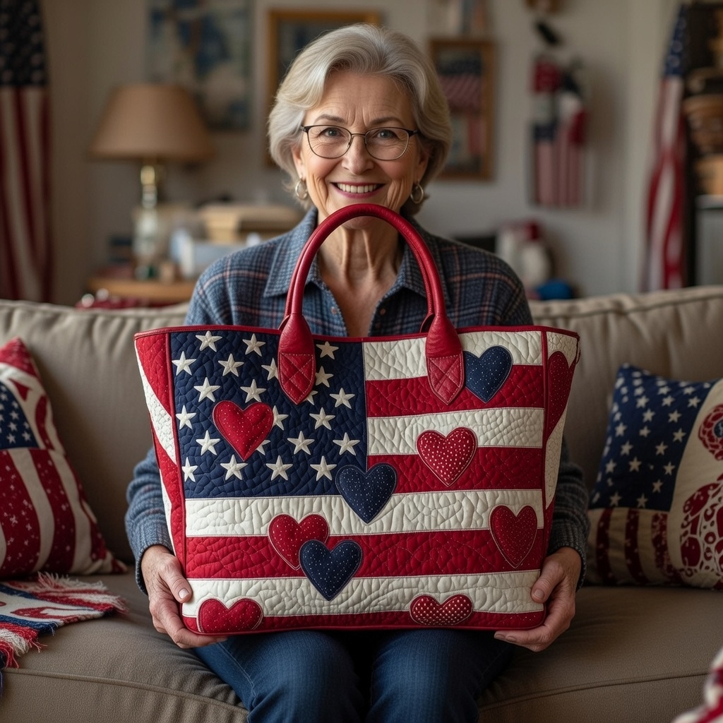 Patriot Poppy Quilted Tote Bag