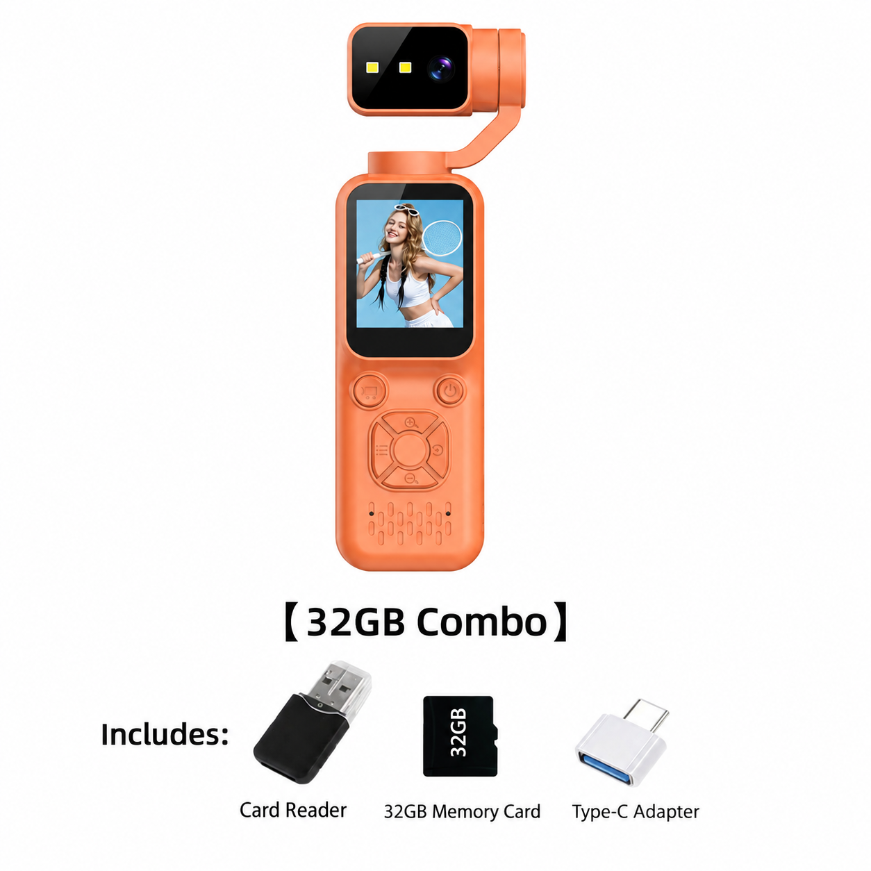 Pocket Handheld Action Camera with Built-In Display & Memory Kit