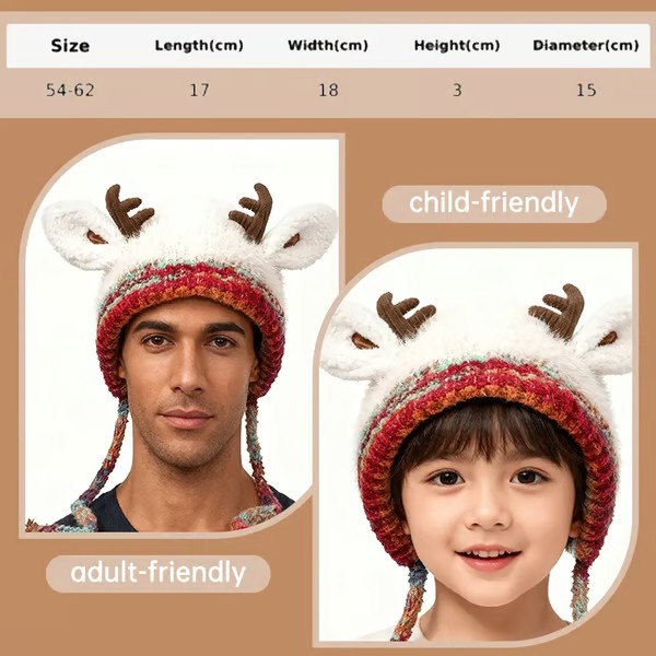 🎄Original Design Festive Christmas Antler Hat,With Ear Protection Design, Suitable For Adults And Children🎄