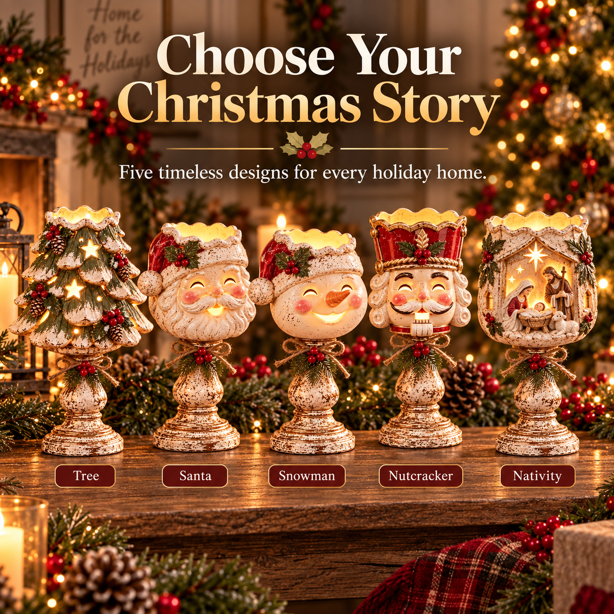 Christmas Heirloom Glow Candle Holder Collection