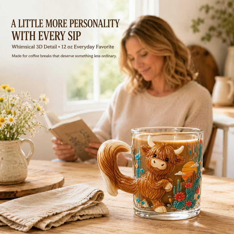 🐾 Whimsical 3D Animal Sculpted Glass Mug Collection | 12oz Premium Clear Glass with Raised Animal Figures, Character-Specific Details & Playful Sculptural Accents ✨
