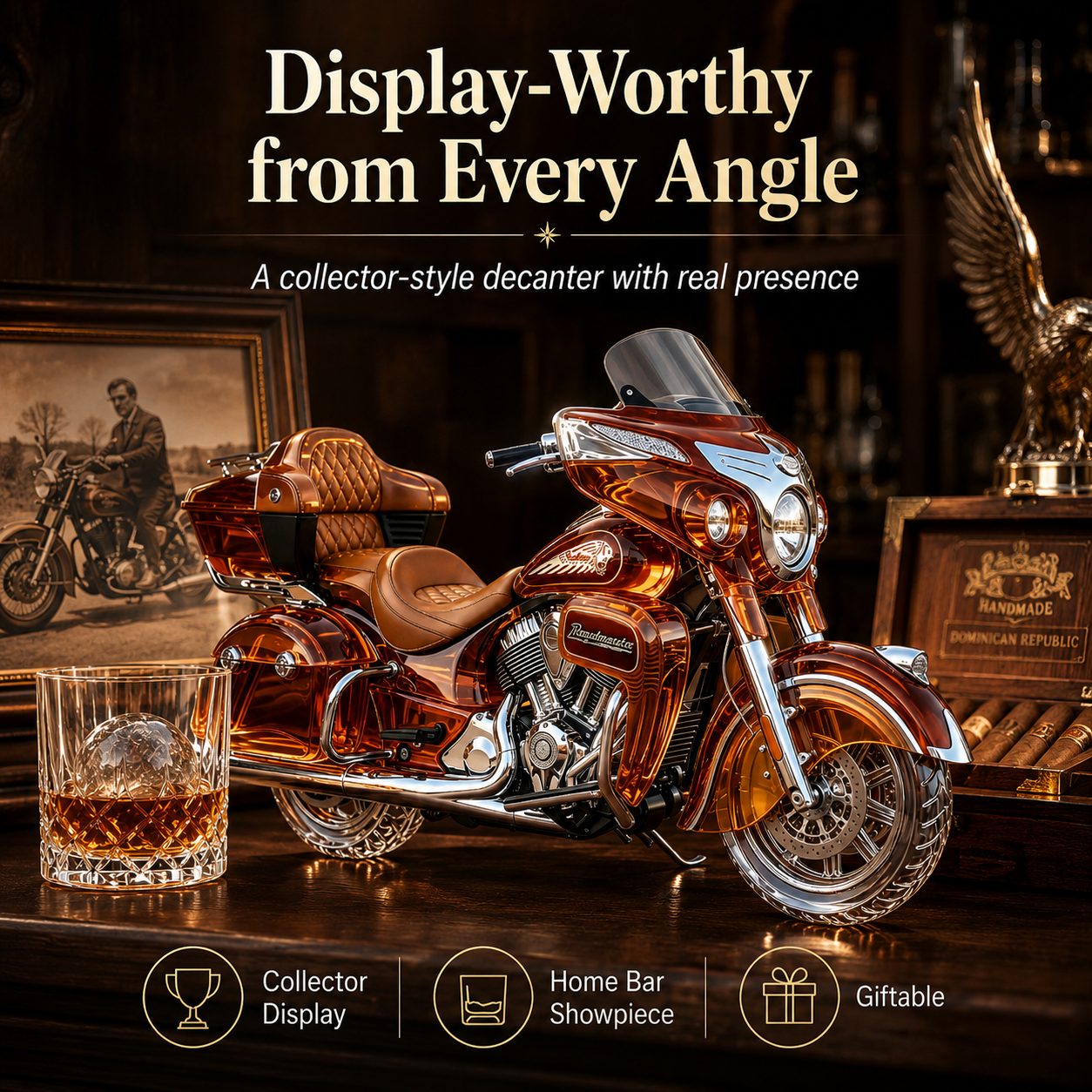 Motorcycle Whiskey Decanter – Bold Collector Bottle for Bikers, Home Bars & Gift Giving