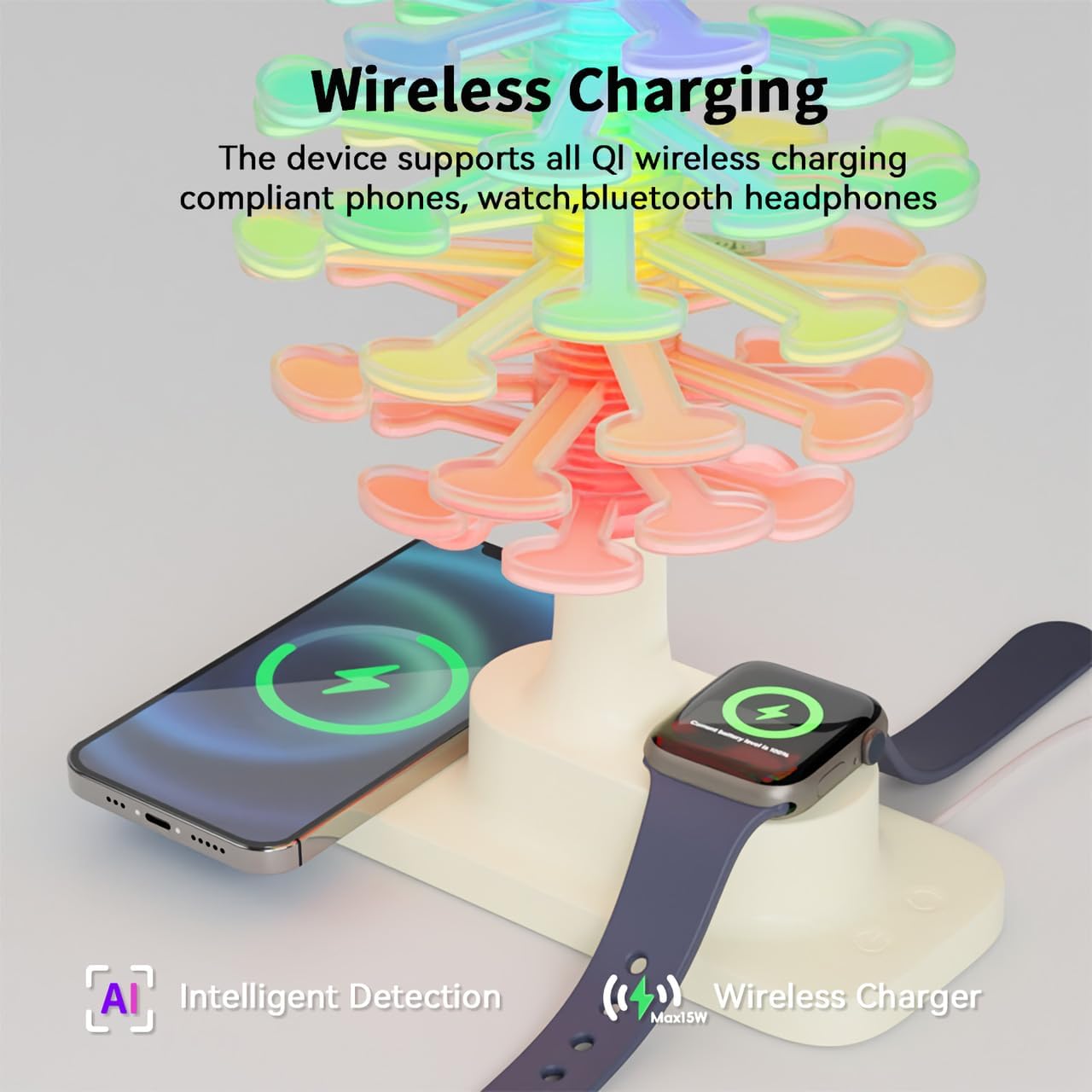 Rotating Spiral Tree Lamp – Wireless Charging & Dimmable Table Light