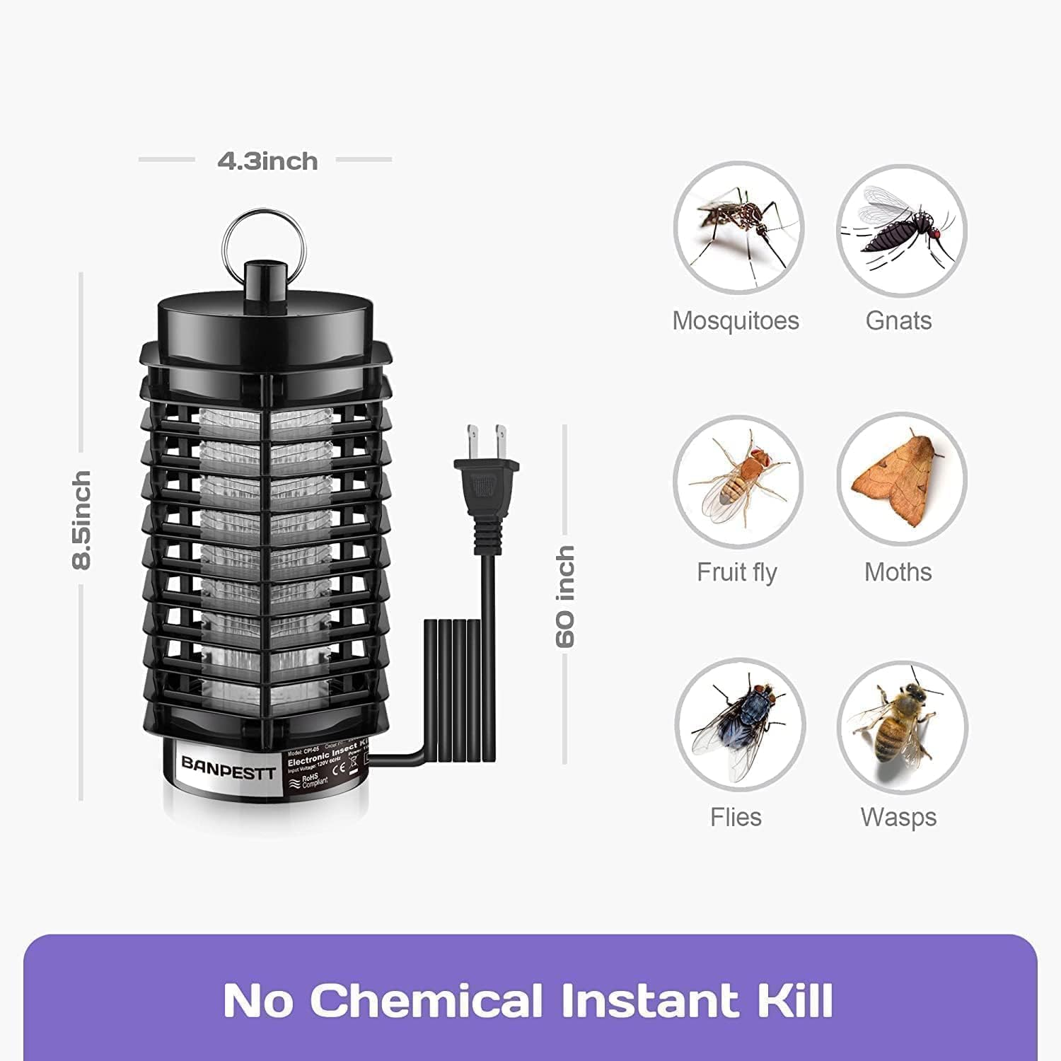 3000V High Powered Mosquito Fruit Fly Zappers Killer