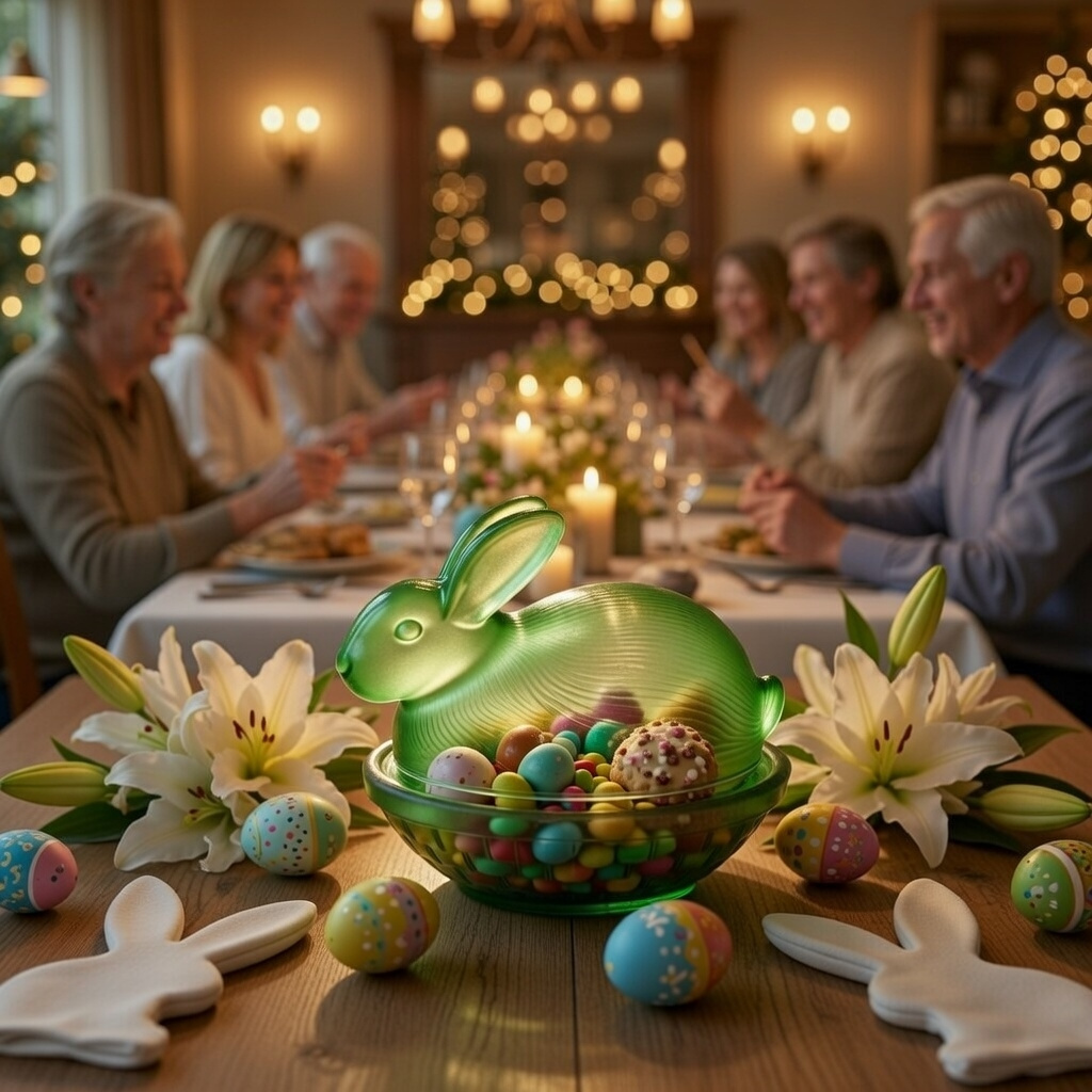 Easter Covered Frosted Crystal Bunny Candy Jar
