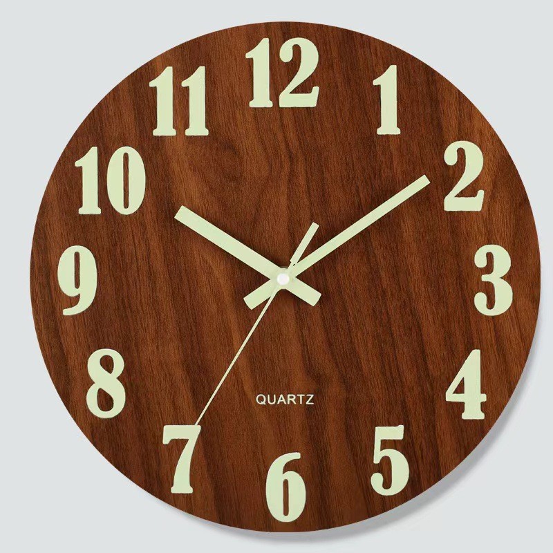 12-Inch Glow-in-the-Dark Sillent Wooden Wall Clock
