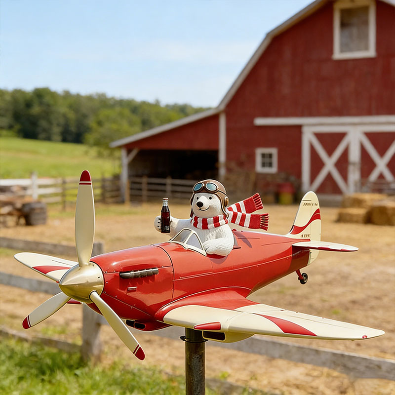 🐻✈️ Polar Bear Pilot Airplane Wind Spinner – Whimsical Garden Decor ✨