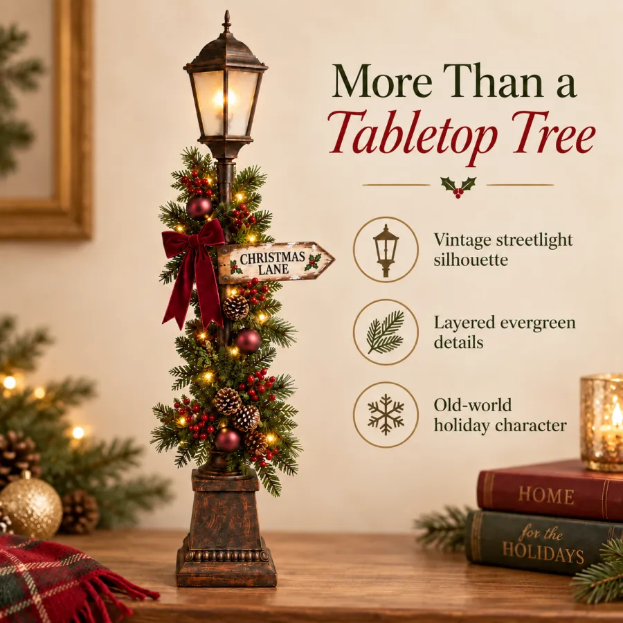 Old Christmas Streetlight – Lighted Tabletop Holiday Decor