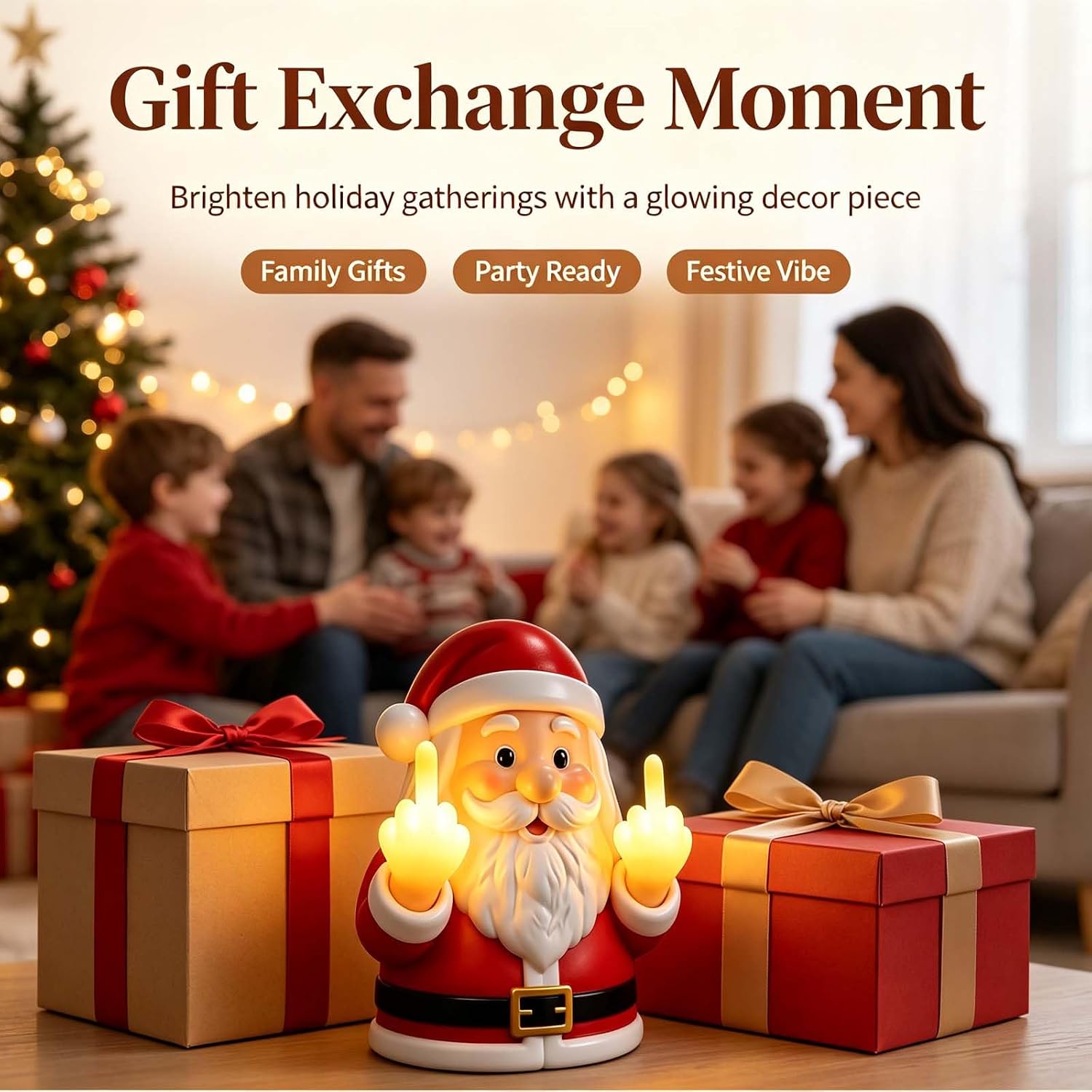 🎅 Mischievous Light-Up Santa Christmas Figurine
