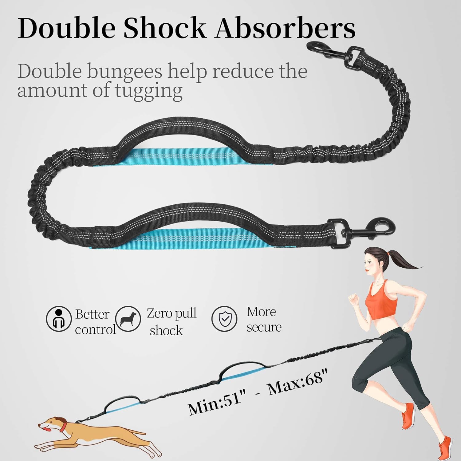 Hands Free Dog Leash Durable Bungee for Walking