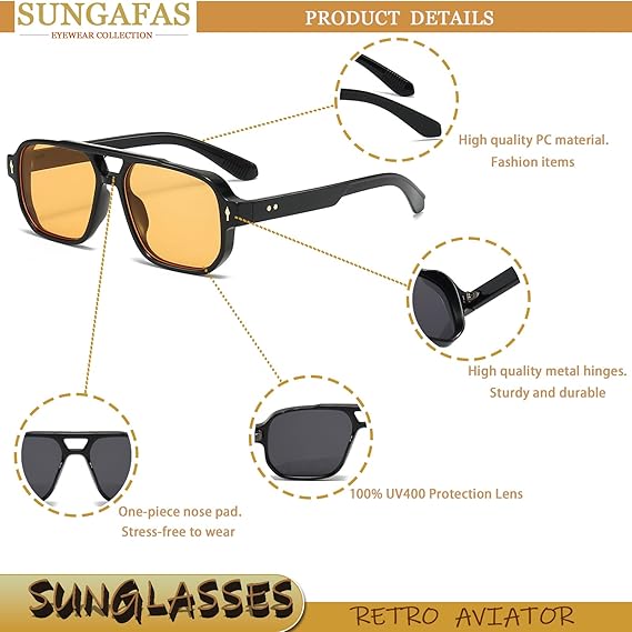 Retro Square Aviator Sunglasses