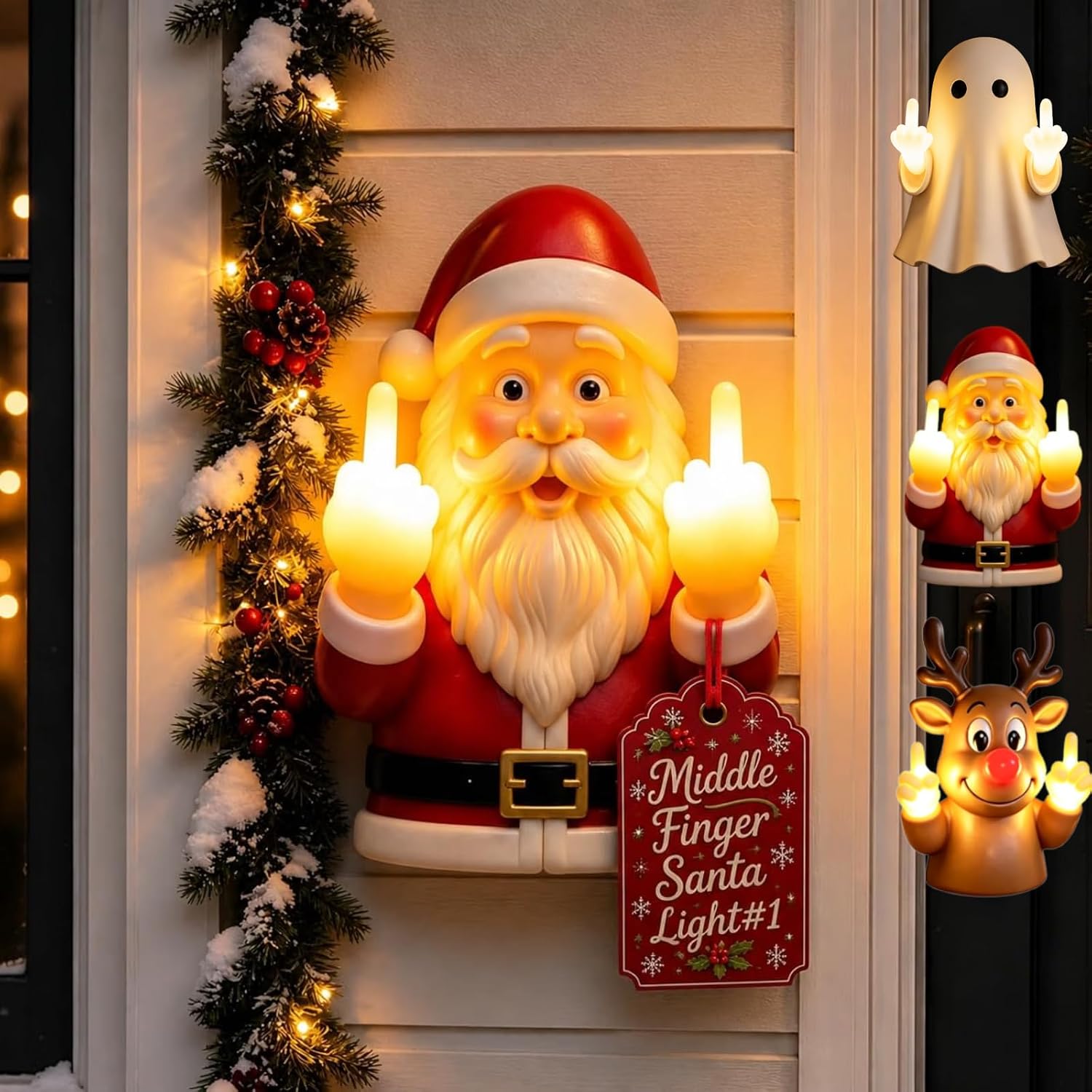 🎅 Mischievous Light-Up Santa Christmas Figurine