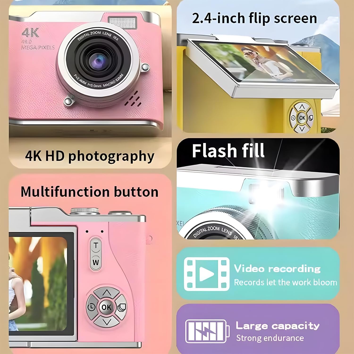 4K Foldable Screen Digital Camera