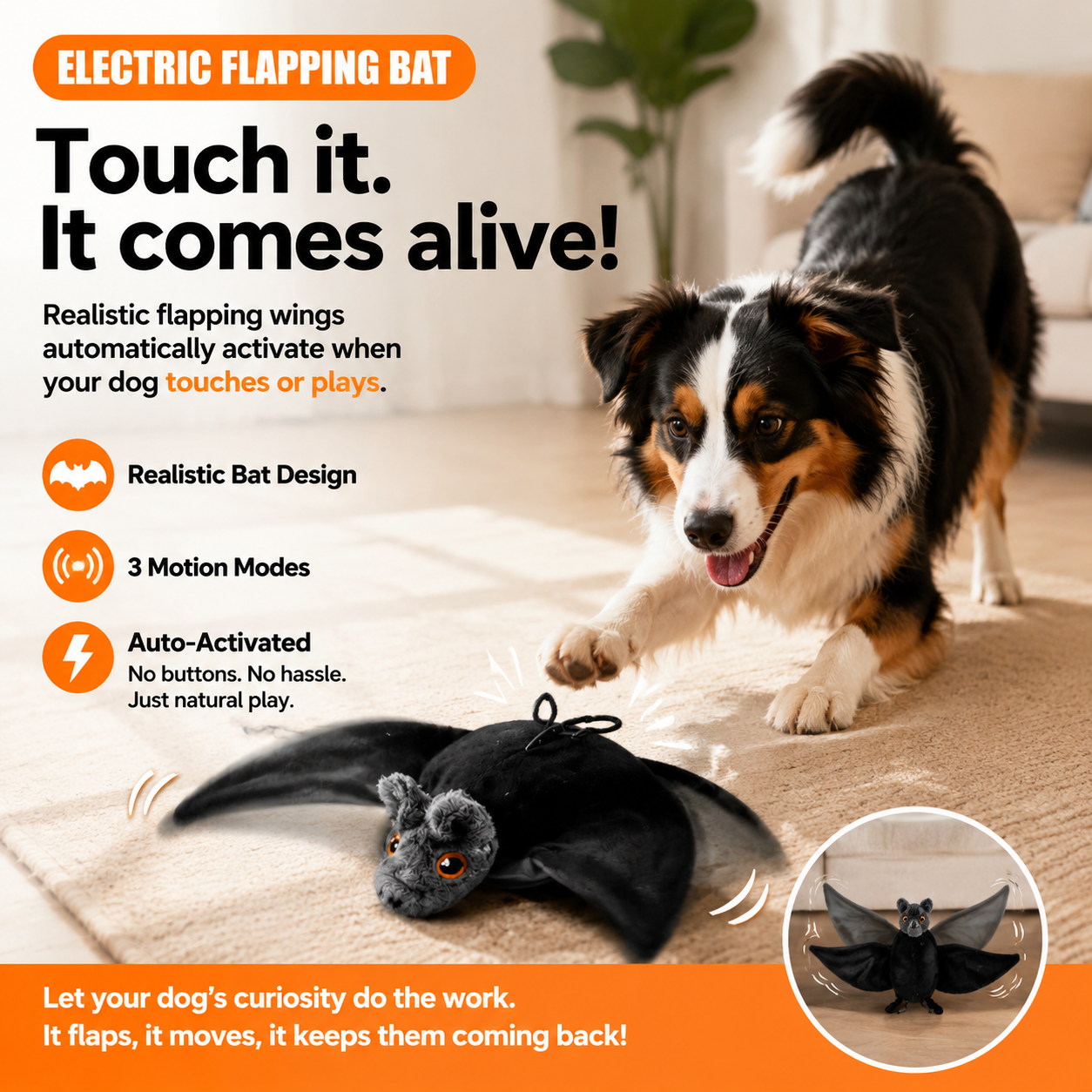 🦇 Electric Flapping Bat Dog Toy | Interactive USB Rechargeable Plush with Remote Control