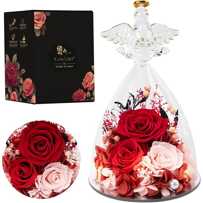 Preserved Rose Angel Gift with LED Lights