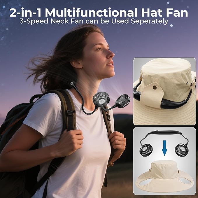 2-in-1 Cooling Sun Hat with Detachable Neck Fan