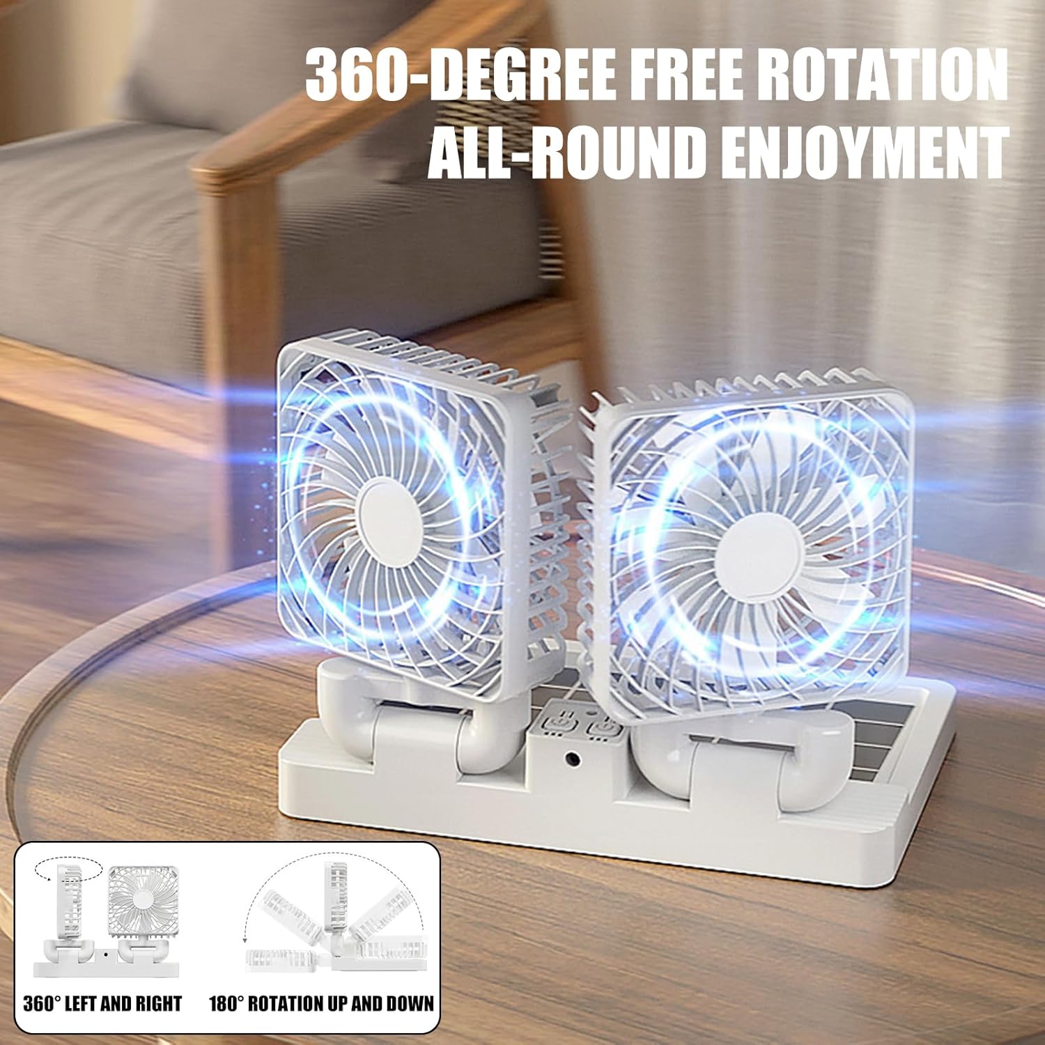 SunForce™ Dual-Head Solar Car Fan | Cordless & 360° Rotating