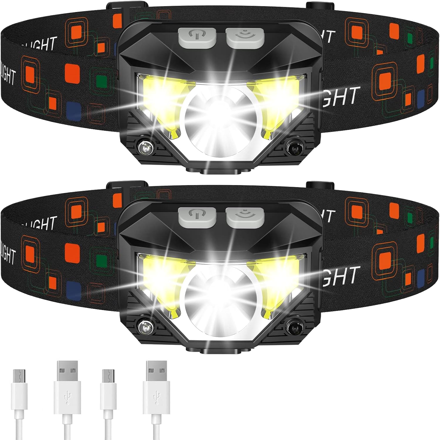 1200 Lumen Ultra-Light Bright LED Rechargeable Headlamp Flashlight 2Pack