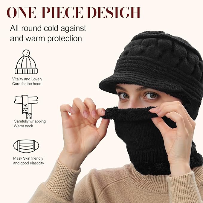 Women's Winter Beanie Hat & Scarf Mask Set