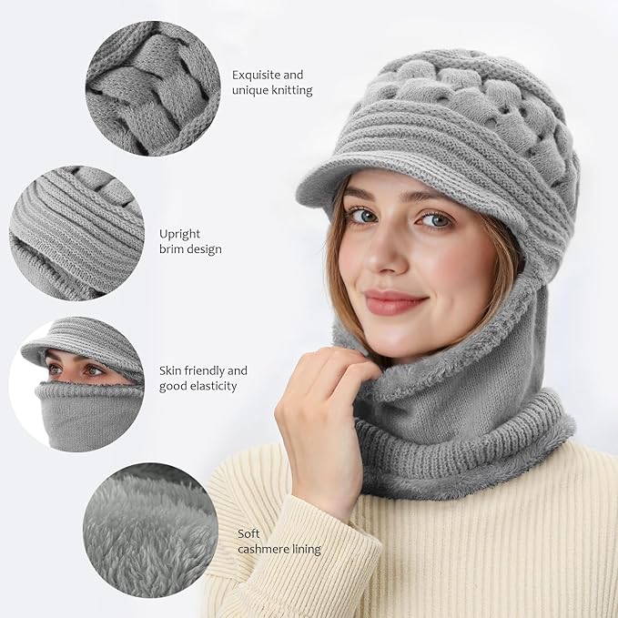 Women's Winter Beanie Hat & Scarf Mask Set