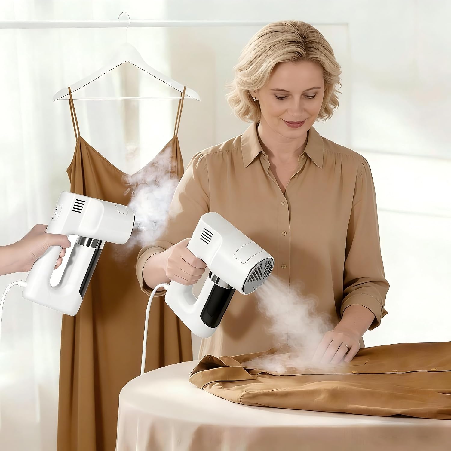 Lightweight handheld vacuum steam-One Handed Wrinkle Removal Without an Ironing Board