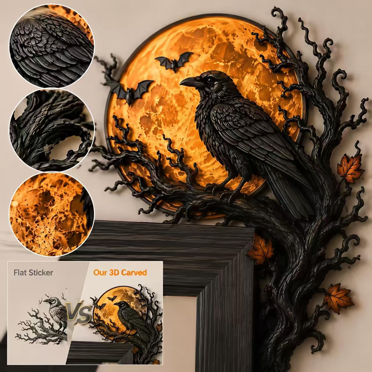 🌙 Halloween Crow Moon Corner Decoration