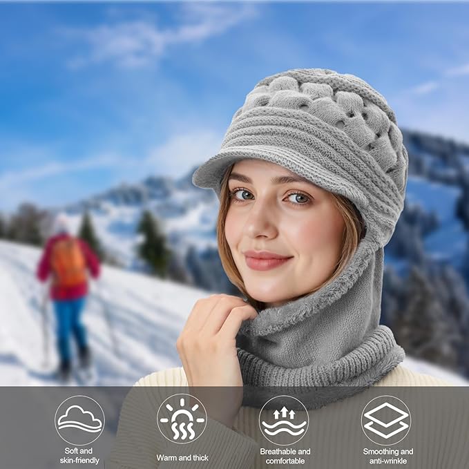 Women's Winter Beanie Hat & Scarf Mask Set