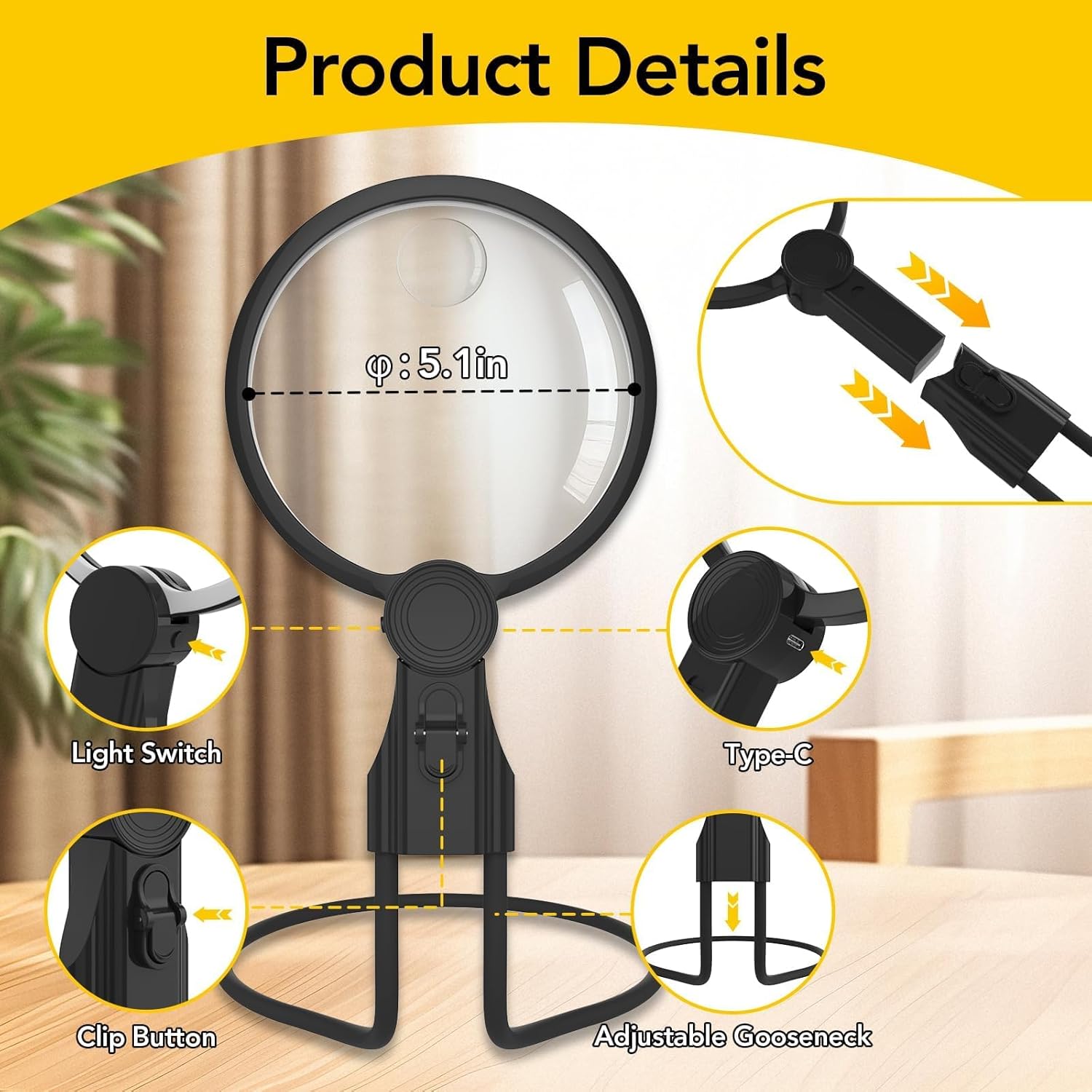 3-in-1 Hands-Free LED Magnifier with Anti-Glare Lens