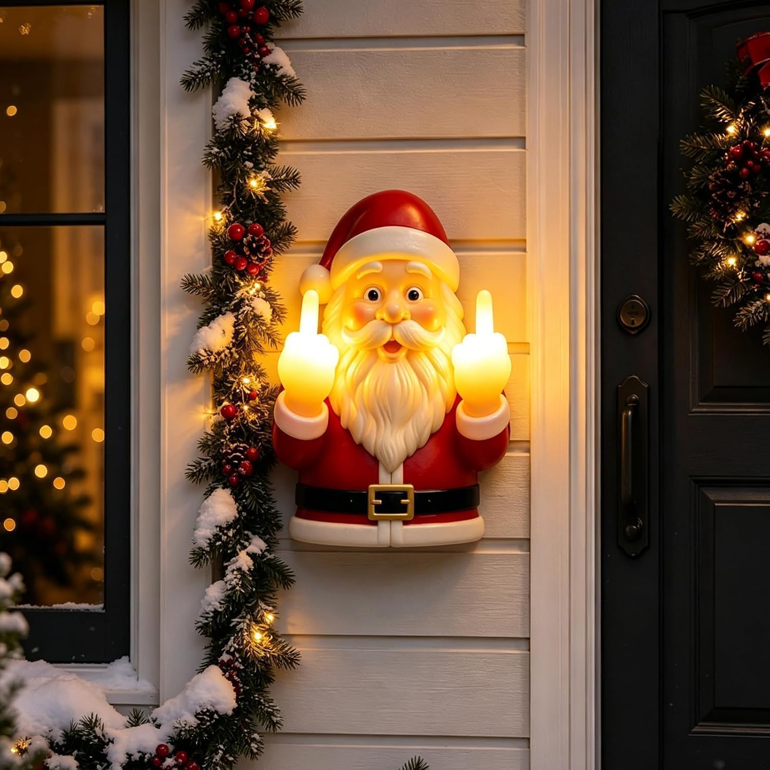 🎅 Mischievous Light-Up Santa Christmas Figurine