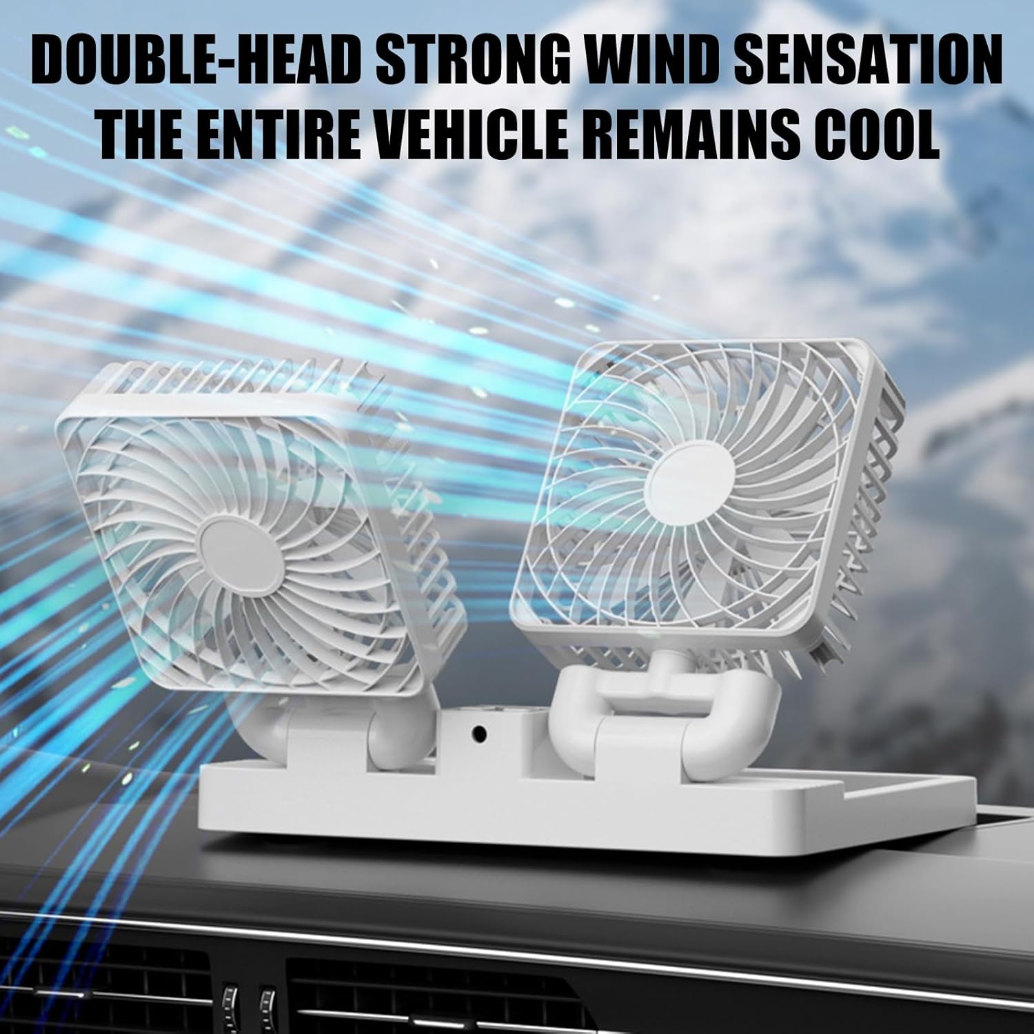SunForce™ Dual-Head Solar Car Fan | Cordless & 360° Rotating