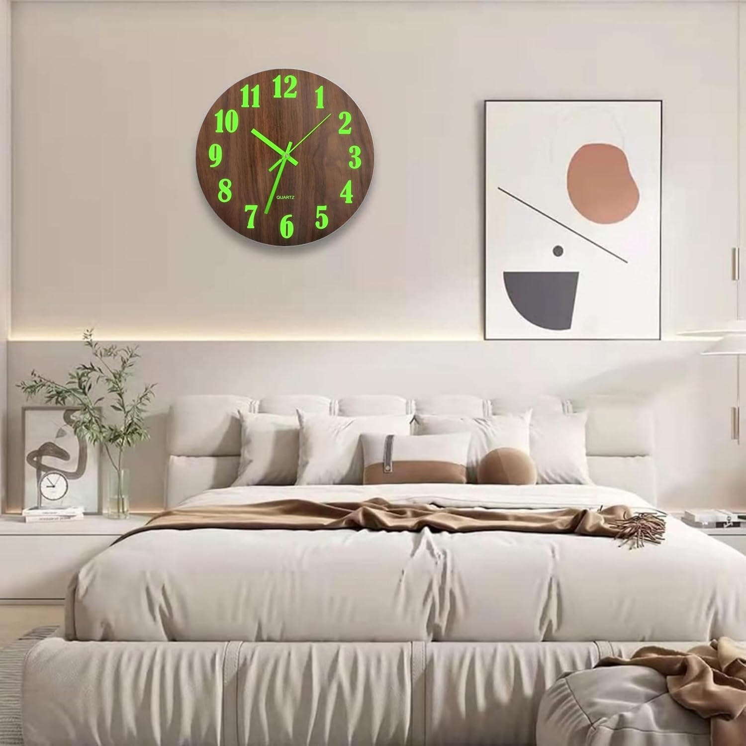 12-Inch Glow-in-the-Dark Sillent Wooden Wall Clock