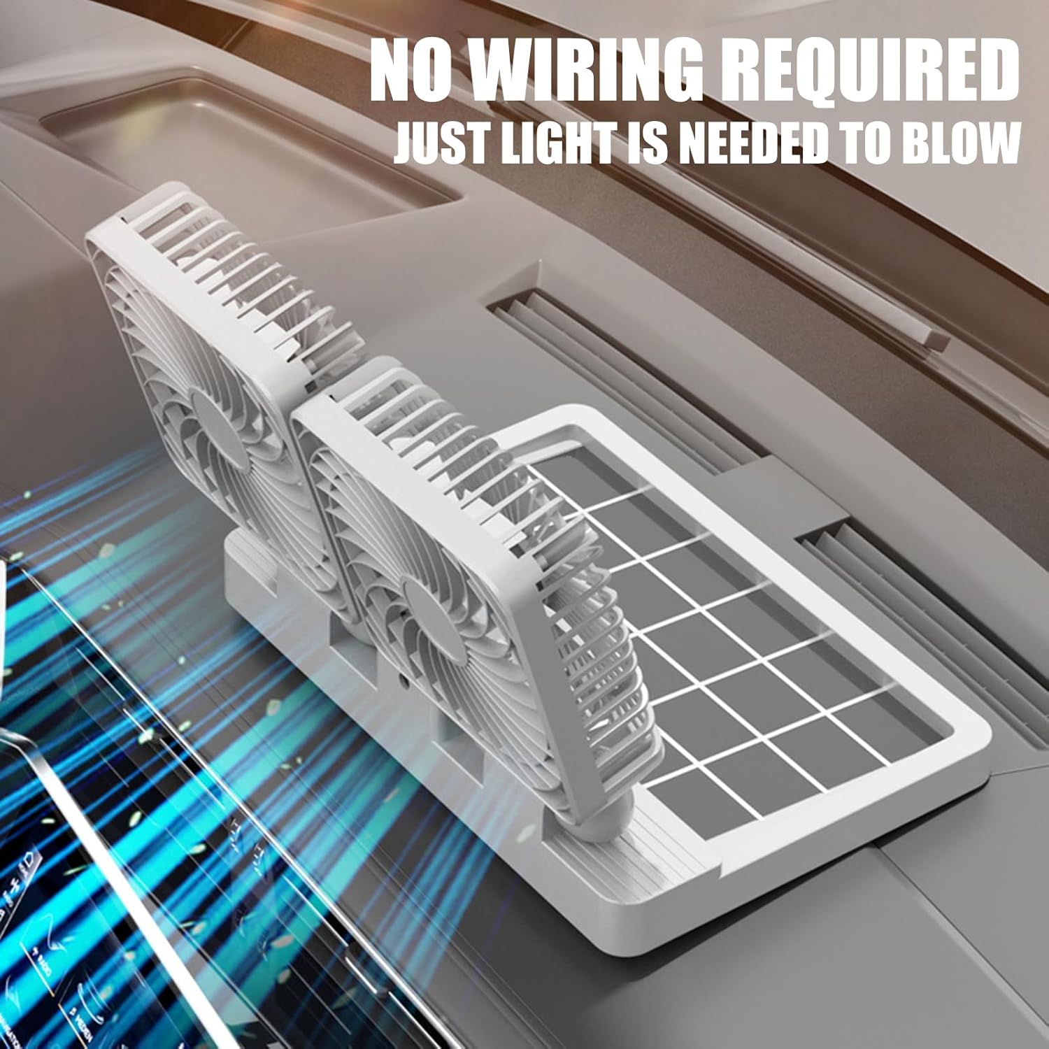 SunForce™ Dual-Head Solar Car Fan | Cordless & 360° Rotating