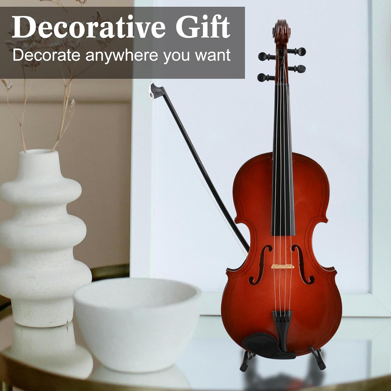 Wooden Miniature Violin Musical Instrument Decor Gift