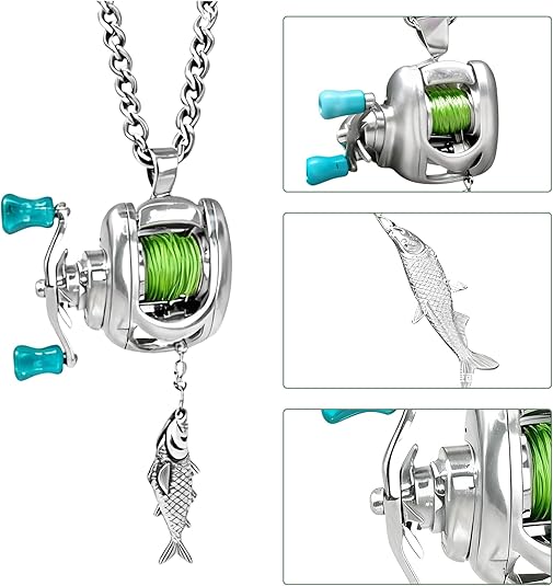 🎣 Baitcaster Reel Necklace & Ring – For the True Fishing Enthusiast!