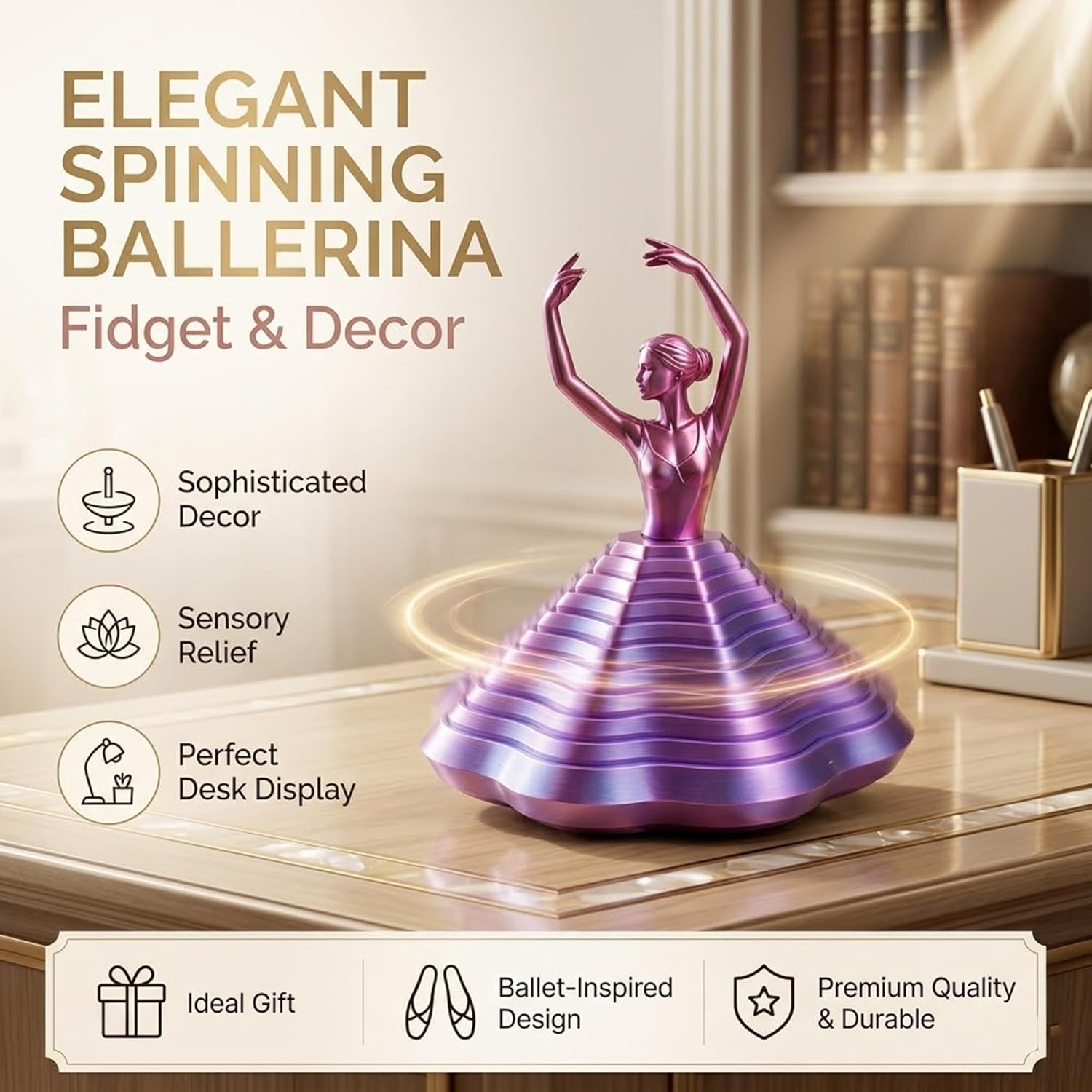 3D Printed Spinning Ballerina – Elegant Fidget Sculpture for Desk & Decor
