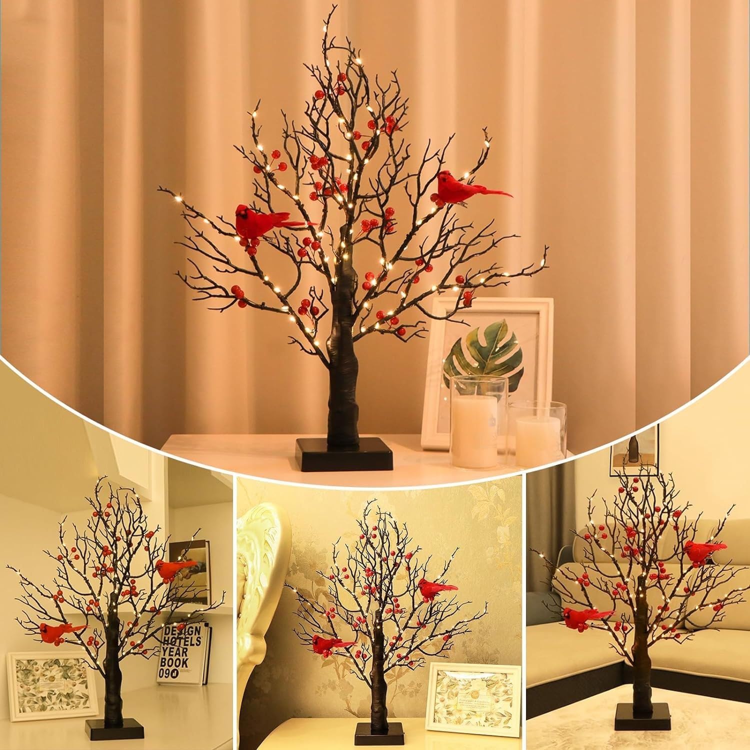 Cardinal Tabletop LED Tree Light with Red Berries