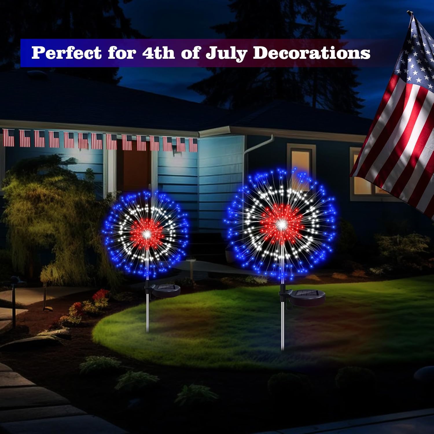4th of July Decorations Solar Firework Lights(2 Pack)