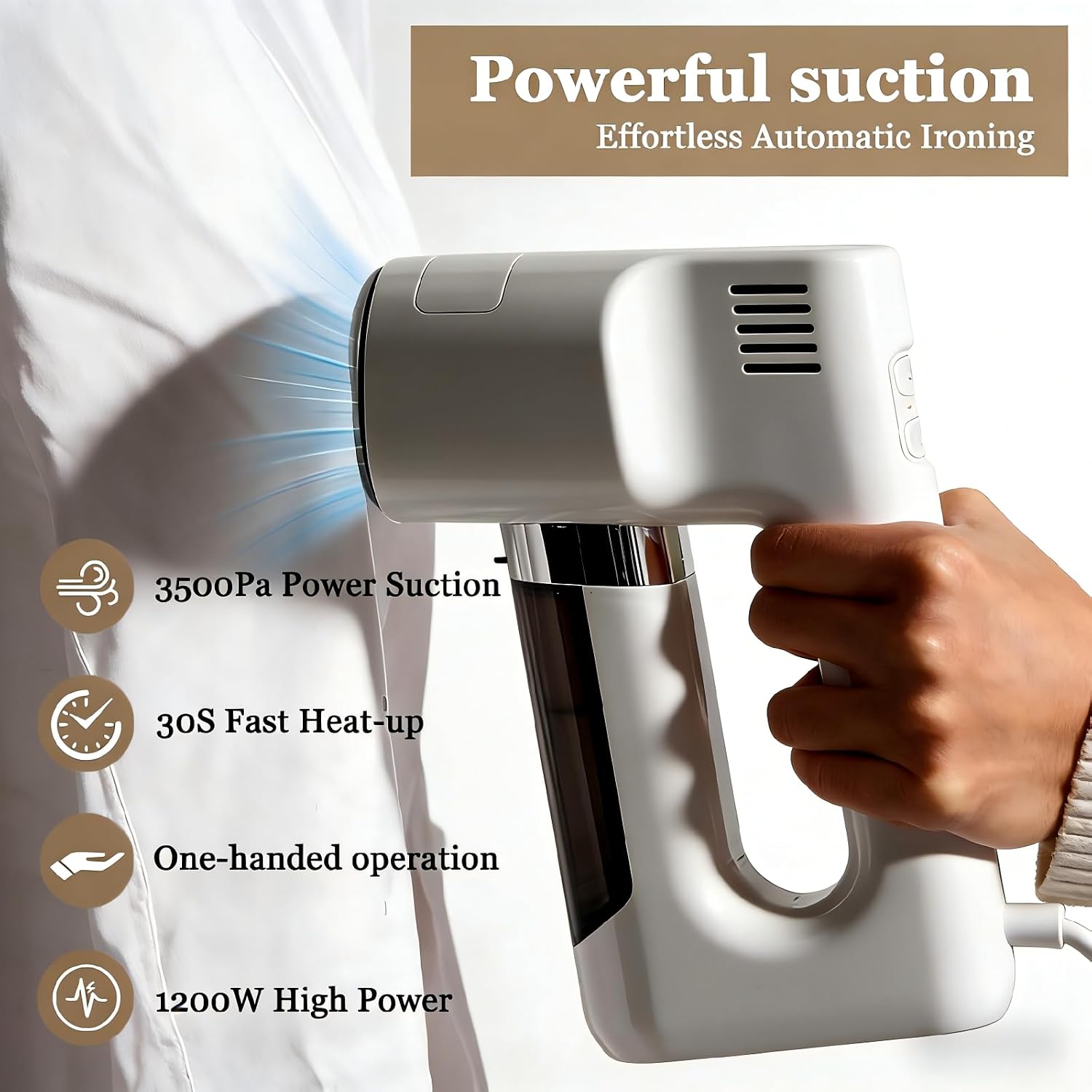 Lightweight handheld vacuum steam-One Handed Wrinkle Removal Without an Ironing Board
