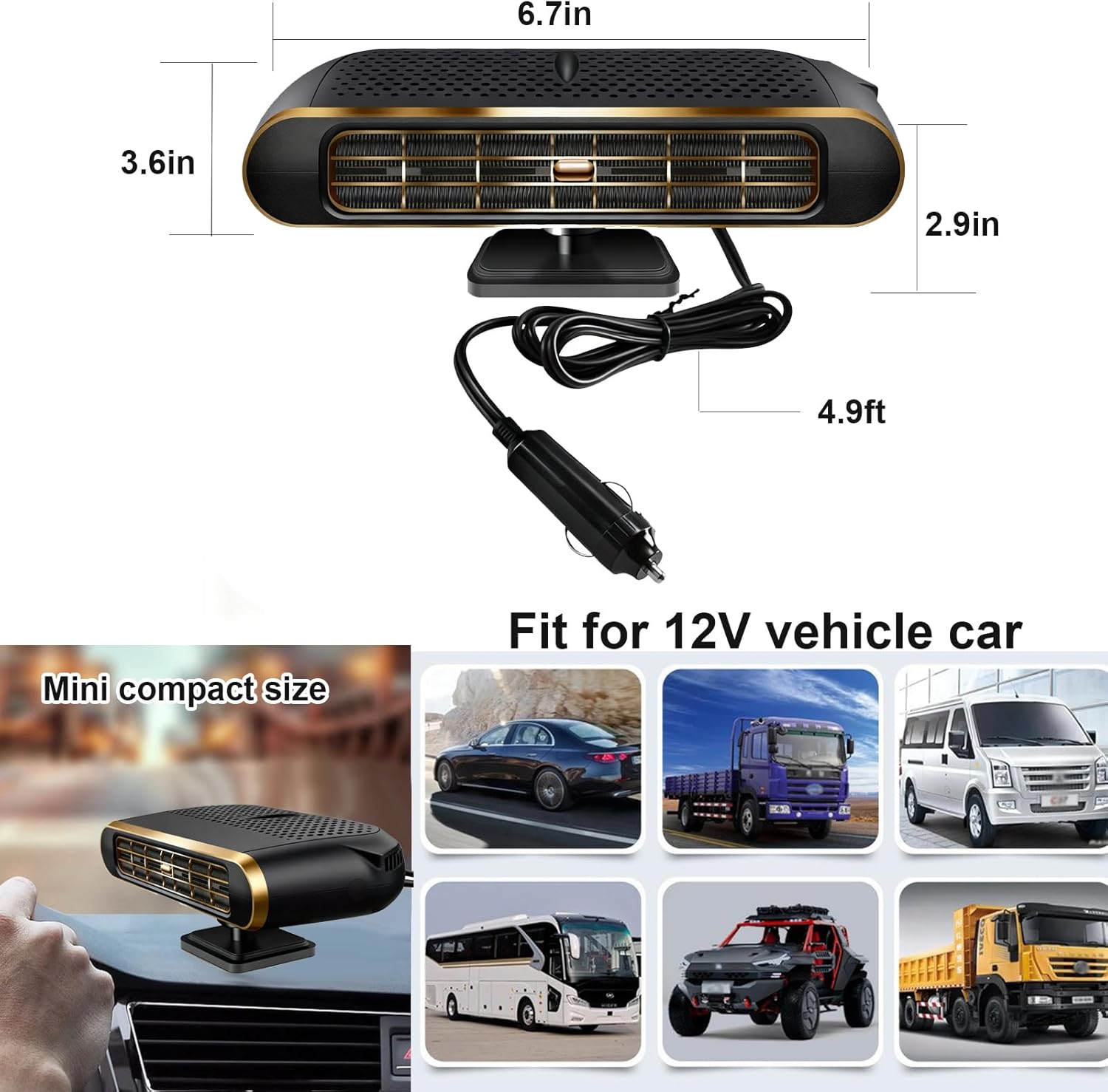 Widened Portable Fast Heating Defrost Defogger
